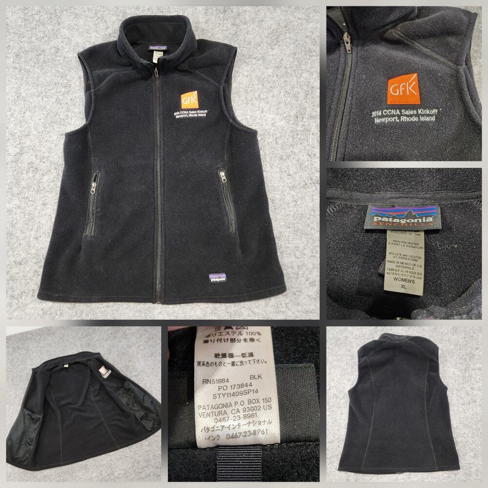 Patagonia Womens XL Synchilla Full Zip Black Fleece Vest CCNA Sales Newport‎